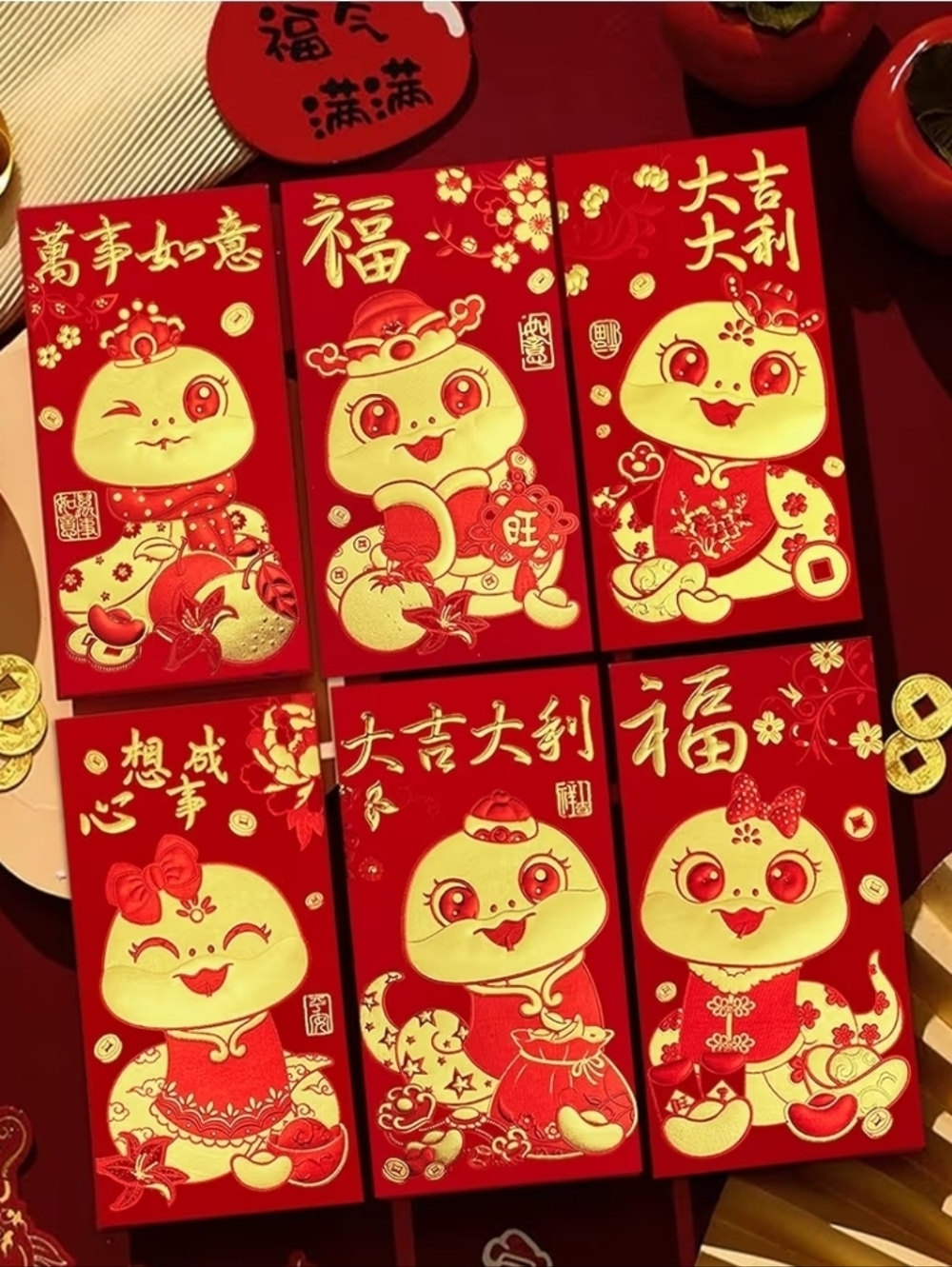 6 Sets of 6 Festive Red and Gold Lunar New Year Ang Pao Envelopes (36ct)